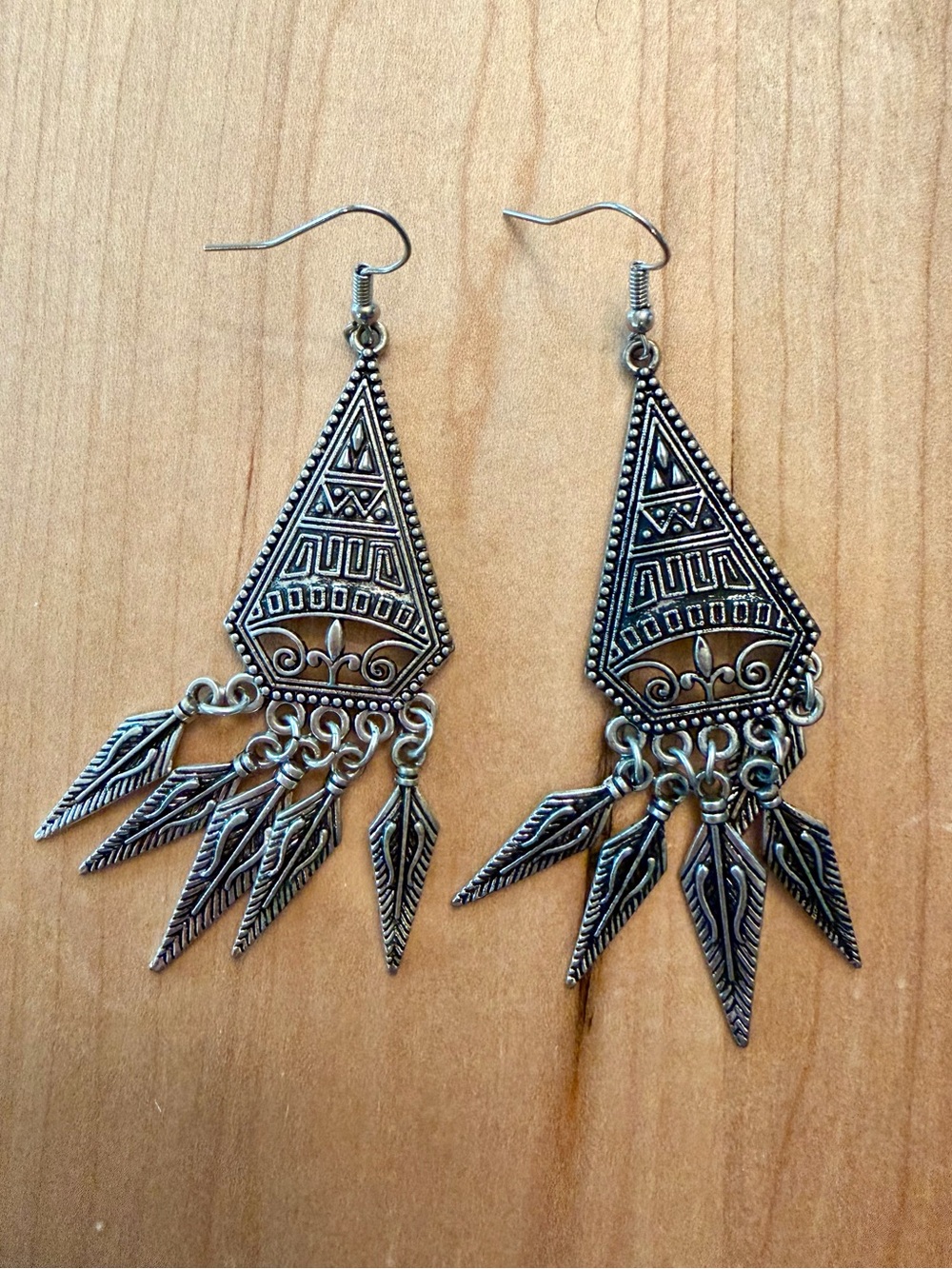 Bohemian Silver-Tone Tribal Drop Earrings